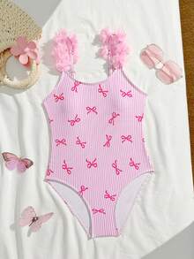 SHEIN Girls' Cute Bow Print One-Piece Swimsuit Swimsuit For Girls Girl Pink Swimwear Kids Swimsuit Young Girl Swimwear Kids Swimsuits Pink Pink Striped Swimsuit Kids Kids One Piece Swimsuit Kids Bow Print Swimsuit Tween Girl Swimsuit Pink Bow Swimsuit Kids Girls Pink Swimsuit Kids Bow Swimsuit Tween Swimsuit Flower Shoulder Swimsuit