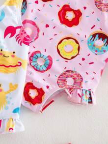 SHEIN Buy One Get One Free 2 Pieces Baby Girl Cute And Versatile Sleeveless Swimsuit Set With All-Over Crab And Macaron Patterns, Perfect For Vacations And Spring/Summer. - Multicolor - View 7