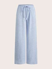 SHEIN EZwear 两色可选 女士针织系带腰休闲阔腿裤 - 彩色 - 查看 3