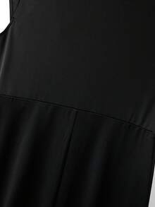 GlowEve CURVE Vestido de talla grande de unicolor con cuello, abotonado, ajustado a la cintura y con malla de red de mariposa 3D - Negro - Ver 4