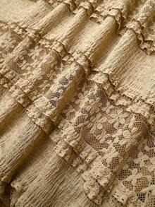 Franclia White Openwork Crochet Dress, Beach Vacation Style - Khaki - View 4