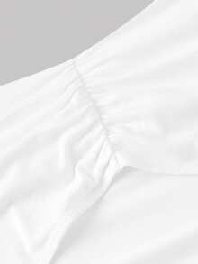 SHEIN MOD Petite 适合身高150-160厘米，娇小身材完美之选，专为娇小女性设计，女士简约纯色褶皱修身上衣，春夏皆宜，适合嘉年华、派对、沙滩、外出、度假、休闲、Y2K风格、白色上衣、优雅上衣 - 白色 - 查看 9