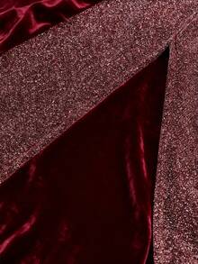 GlowEve Petite 女士天鹅绒修身收腰优雅日常通勤时尚法式街头复古百搭圣诞派对新年假日商务酒红色长袖连衣裙，秋冬款 - 酒紅色 - 查看 5