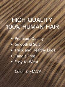 9AM HAIR 蝴蝶结发片,真人发,无胶 OVO PU 孔,手工编织,隐形 DIY 双层发片,直发,1 片装,16 英寸 - S4/4/27 - 查看 3