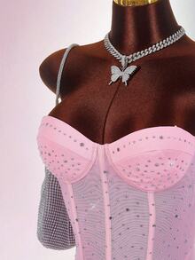 Amplova Gold Sequin Embellished Low-Cut Backless Mini Bodycon Party Dress Slay Diva Dress Sexy Dress For Club - Pink - View 5