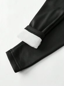 SHEIN Tween 女童休闲保暖内衬高腰字母印花打底裤，柔软有弹性，百搭黑色，秋冬 - 黑色 - 查看 4
