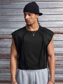 AXEPEAK Men's Loose Fit Crew Neck Casual Sleeveless Vest, Solid Color - Black - View 3