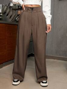 EMERY ROSE 女士通勤高腰阔腿裤 - 駝色 - 查看 3