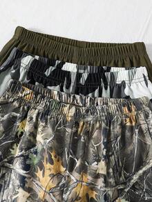SHEIN Bộ 3 quần short dệt kim dáng rộng, màu trơn và họa tiết lá cây rằn ri, thoải mái khi mặc hàng ngày, phù hợp cho đi làm, đi học, giải trí, du lịch, thể thao, mùa xuân/hè. - Nhiều màu - Xem 6
