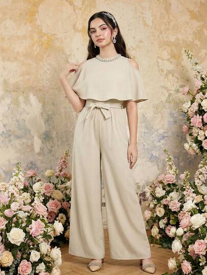 Elegant Commuter 2 In 1 Cloak & Jumpsuit Set For Teen GirlGraceful & Noble