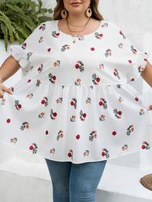 SHEIN CURVE+ Curve 尺码 US22 音乐节、海滨度假、波西米亚风撞色印花衬衫，适合夏季波西米亚度假 - 彩色 - 查看 3