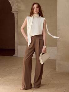 MOTF PREMIUM ELEGANT DRAPING HIGH NECK LOOSE BLOUSE, SPRING/SUMMER - Apricot - View 5