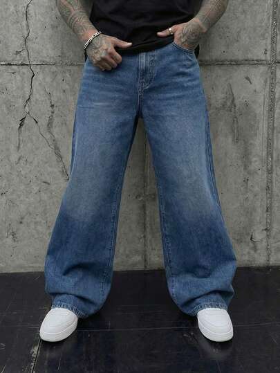 GENTILAND Jeans de mezclilla lavados rectos y holgados para hombre