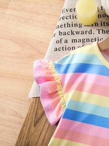 SHEIN Cute Baby Girl Blue Striped Summer Dress,Versatile Princess Multicolor Colorful Stripe Outfit For Toddlers,Pastel Birthday Party Wedding Performance - Multicolor - View 4