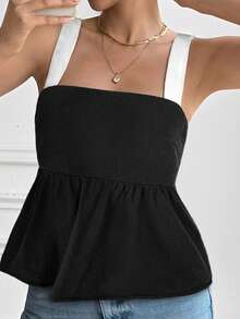 Serisse 性感撞色吊带露背吊带背心，夏季 - 黑色 - 查看 7