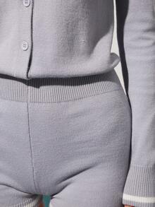 CourtClass 女士休闲运动撞色包边半扣开衫连体裤，秋季 - 灰色 - 查看 7