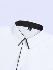 Manfinity Bizformal Áo sơ mi nam dài tay cài cúc phía trước phối màu tương phản, kiểu dáng thường ngày, thích hợp cho công sở và mùa thu. - trắng - Xem 5