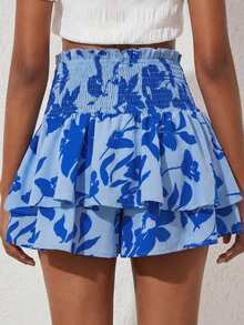 SHEIN Váy quần cho bé gái tuổi teen, chất liệu dệt hoa, thắt nơ ở eo, xếp ly hai lớp, kiểu dáng thường ngày. - Màu xanh nhạt - Xem 2