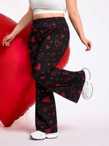 SHEIN CURVE+ Pantalones casuales de cintura alta y acampanados con elástico para mujeres de talla grande, pantalones frescos de primavera y verano para mujeres, pantalones acampanados