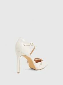 CUCCOO SZL Women's Pointed Toe Stiletto Heels Ankle Strap Hollow Out Pumps, Sexy & Fashionable, Suitable For Christmas Party Valentine's Day - Beige - View 3