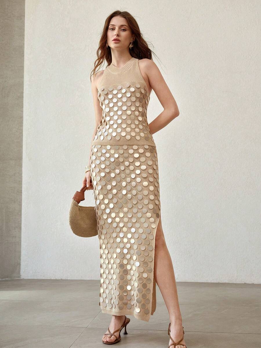 MOTF PREMIUM FALDA AJUSTADA CON ABERTURA Y LENTEJUELAS PARA MUJER - Albaricoque - Ver 1