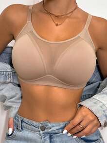 DesireSculpt 女士舒适纯色浪漫简约性感网纱拼接薄款亲肤无钢圈软杯防下垂文胸