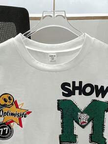 SHEIN 2pcs/Set Teen Boys' Casual Short Sleeve T-Shirt And Shorts Set, Street Punk Rock School Style, Suitable For Spring/Summer, Graffiti Print & Color Block - Multicolor - View 3