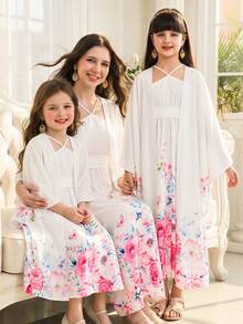 2pcs Girls Jacket + Dress Set, Featuring Traditional Elements Decoration, Stretchy Silhouette And Formal Occasion Details, Suitable For Formal Events - Multicolor - View 12