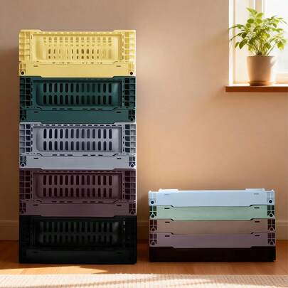 Joivida 1个彩色塑料可折叠收纳篮，非常适合收纳和日常使用，易于组装，可用于厨房、浴室、办公室、客厅、教室、宿舍等场所。