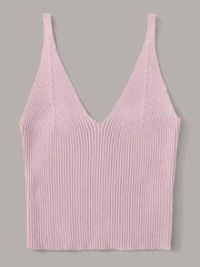 Franclia Women's Summer Vacation Beach V-Neck Sleeveless Ribbed Knit Top V Cut Top Ribbed Top Cami Tops For Women Sweater Tank Top Romwe Tops - Baby Pink - View 3