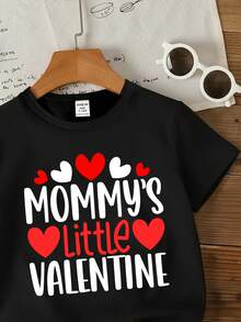 SHEIN 男婴休闲时尚可爱卡通爱心字母印花短袖圆领T恤，适合春夏穿着 - 黑色 - 查看 4