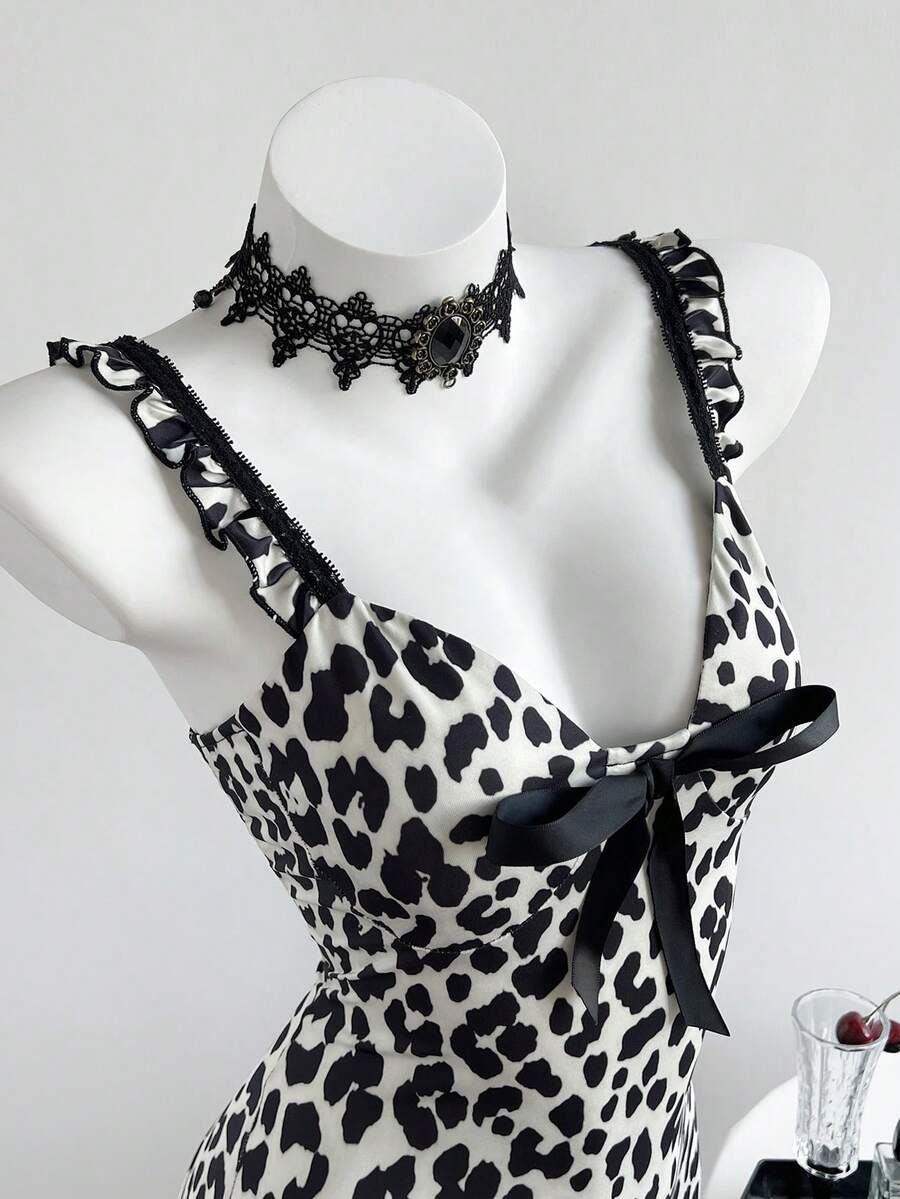 Elamini Vacation Women's Fashionable Sexy Leopard Print Slip Dress - Multicolor - View 1