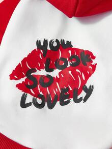 PETSIN 1 pieza Sudadera con capucha con estampado de San Valentín en patchwork, adecuada para gatos y perros, apta para que los perros y gatos la usen al aire libre - Rojo y blanco - Ver 9