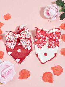 PETSIN A Cute Valentine's Day Heart-Shaped Bow Triangle Scarf For Pets, Suitable For Small Dogs Like Poodles And Bichons, Ideal For Indoor And Outdoor Use.
