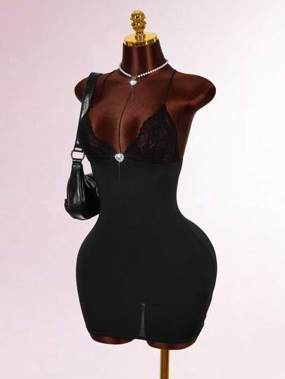 Amplova Women's Fashion Sexy Lace Patchwork Tie-Up Backless Mini Dress Elegant Dresses For Women Vacation Outfits Women Vacation Outfits Women Y2k Party Dress Valentine's Day  Summer Outfit For Women Spring Outfit Women