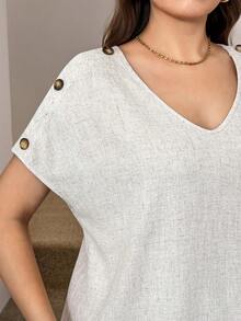 SHEIN LUNE 两件套纽扣装饰休闲上衣和松紧腰短裤套装，百搭大码服装，适合户外和通勤，夏季女装，圣帕特里克节服装，复活节夏季服装，春季女装，海滩圣帕特里克节复活节休闲套装，夏季度假服装，复活节狂欢服装，节日波西米亚风女装，乡村风格服装，乡村音乐会服装，春季女装，夏季服装，西部风格女装 - 杏色 - 查看 3