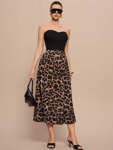 女士高腰豹纹侧开衩度假半身裙，适合海滩度假 - 彩色 - 查看 5