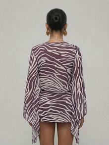 SHEIN BAE Women's Vacation Zebra Print Draped Neck Flare Sleeve Kaftan Dress,Summer,Spring Break Outfits ,Valentine's Day,Beach ,Beach Outfits For Women ,Beach Outfit ,Birthday,Going Out,Zebra Print Cover-Up,Leopard,Vacation Outfits Women ,Summer Holiday Outfits,Spring Break Outfits ,(The Bikini Set Is Not Included.2026 Summer New Beachwear, Beach Party - Multicolor - View 7