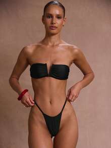 Musera Resort 女士比基尼泳裤细带高腰修身夏季度假沙滩性感黑色