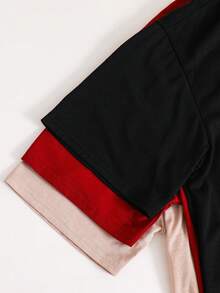 SHEIN 3件套休闲简约卡通宇航员印花宽松短袖圆领T恤，卡其色、黑色、红色，适合夏季穿着 - 青少年男童 - 彩色 - 查看 6