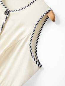 GlowEve CURVE 大码休闲商务X型圆领无袖开襟撞色滚边纽扣装饰春夏商务休闲优雅假日连衣裙 - 米色 - 查看 8