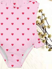 Sparklyn 1pc Girls Heart Print One-Piece Swimsuit