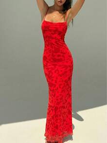 Aloruh 女士碎花连衣裙，无袖，适合夏季度假 - 紅色 - 查看 7