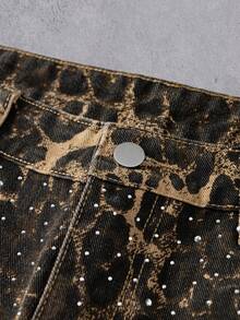 Manfinity Denimwave Men's Leopard Print Rhinestone Embellished Loose Straight Leg Jeans - Multicolor - View 6