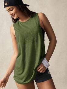 VARSIVA V-Neck Short Sleeve Hollow Back Loose T-Shirt - Army Green - View 4