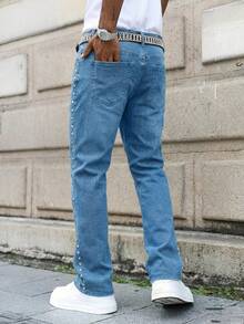 Manfinity EMRG Quần jean denim nam thường ngày kiểu dáng casual, có đinh tán và túi xéo. - Rửa nhẹ - Xem 2