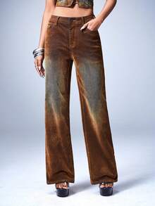 Y2Kool BiGraphic Quần jeans nữ dáng rộng, chất liệu denim màu nâu nhạt, kiểu dáng vintage Y2K, thích hợp cho mùa thu/đông, xuân/hè, các kỳ nghỉ, tiệc tùng, ngày Valentine và phối đồ hàng ngày. - màu nâu - Xem 3