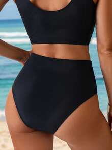 Swim Lushoire 1件装女士比基尼泳裤，欧美风格渐变印花高腰比基尼泳裤，适合夏季海滩穿着 - 彩色 - 查看 2