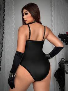 Whyspr 大码女式黑色性感镂空系带休闲时尚年轻弹力针织百搭舒适打底连衣裙，适合社交活动和节日穿着的性感正式礼服 - 黑色 - 查看 6