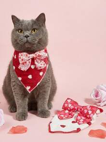 PETSIN A Cute Valentine's Day Heart-Shaped Bow Triangle Scarf For Pets, Suitable For Small Dogs Like Poodles And Bichons, Ideal For Indoor And Outdoor Use.